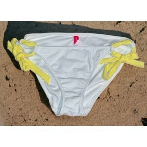 Victoria’s Secret white bikini bottoms with yellow neon tie size s